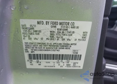 2011 Ford Escape Xlt z USA, uszkodzony, nr VIN 1FMCU9DG8BKC52742